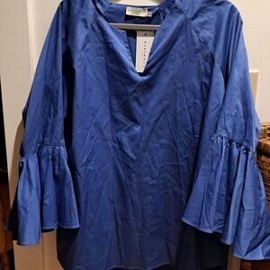 Blue Bell-Sleeve V-Neck Blouse by Banana Republic